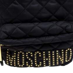 Pre Owned Moschino Black Nylon Quilted Logo Studded Backpack