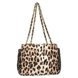 Moschino Brown Leopard Print Satin Flap Shoulder Bag