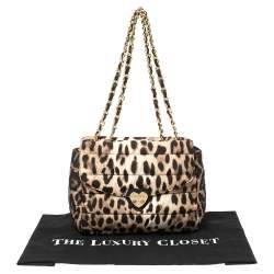 Moschino Brown Leopard Print Satin Flap Shoulder Bag