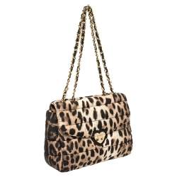 Moschino Brown Leopard Print Satin Flap Shoulder Bag