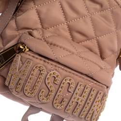 Pre Owned Moschino Peach Quilted Nylon and Leather Mini Backpack