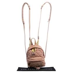 Pre Owned Moschino Peach Quilted Nylon and Leather Mini Backpack