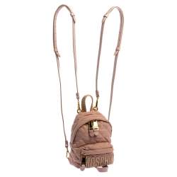 Pre Owned Moschino Peach Quilted Nylon and Leather Mini Backpack