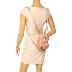 Pre Owned Moschino Peach Quilted Nylon and Leather Mini Backpack