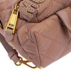 Pre Owned Moschino Peach Quilted Nylon and Leather Mini Backpack