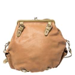 Pre Owned Moschino Brown/Green Patent and Leather Kisslock Frame Shoulder Bag