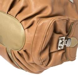 Pre Owned Moschino Brown/Green Patent and Leather Kisslock Frame Shoulder Bag