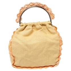 Pre Owned Moschino Cream Woven Straw Ruffle Frame Bag