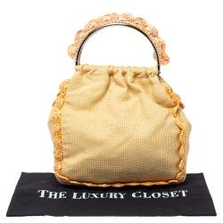 Pre Owned Moschino Cream Woven Straw Ruffle Frame Bag
