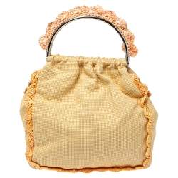 Pre Owned Moschino Cream Woven Straw Ruffle Frame Bag