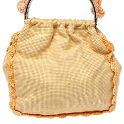 Pre Owned Moschino Cream Woven Straw Ruffle Frame Bag