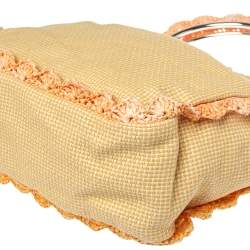 Pre Owned Moschino Cream Woven Straw Ruffle Frame Bag