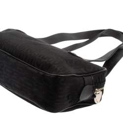 Pre Owned Moschino Black Signature Canvas And Leather Heart Zip Shoulder Bag