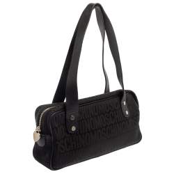 Pre Owned Moschino Black Signature Canvas And Leather Heart Zip Shoulder Bag