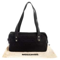 Pre Owned Moschino Black Signature Canvas And Leather Heart Zip Shoulder Bag