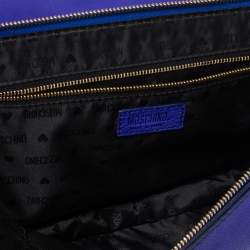 Pre Owned Moschino Blue Studded Leather Flap Shoulder Bag