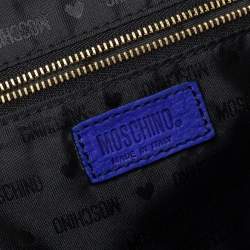 Pre Owned Moschino Blue Studded Leather Flap Shoulder Bag