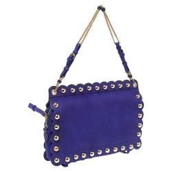 Pre Owned Moschino Blue Studded Leather Flap Shoulder Bag