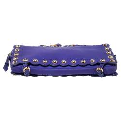 Pre Owned Moschino Blue Studded Leather Flap Shoulder Bag