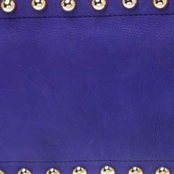 Pre Owned Moschino Blue Studded Leather Flap Shoulder Bag