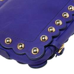 Pre Owned Moschino Blue Studded Leather Flap Shoulder Bag