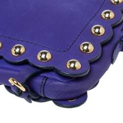 Pre Owned Moschino Blue Studded Leather Flap Shoulder Bag