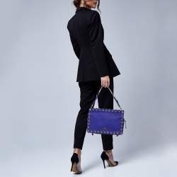 Pre Owned Moschino Blue Studded Leather Flap Shoulder Bag