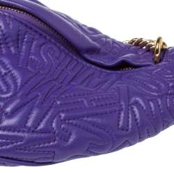 Pre Owned Moschino Purple Embossed Leather Chain Belt Bag