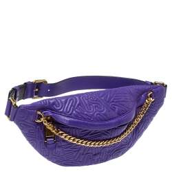 Pre Owned Moschino Purple Embossed Leather Chain Belt Bag