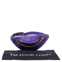 Pre Owned Moschino Purple Embossed Leather Chain Belt Bag