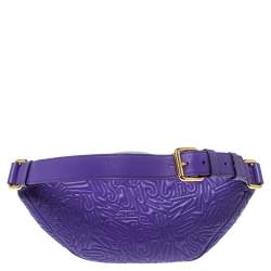 Pre Owned Moschino Purple Embossed Leather Chain Belt Bag