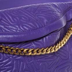 Pre Owned Moschino Purple Embossed Leather Chain Belt Bag