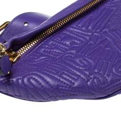 Pre Owned Moschino Purple Embossed Leather Chain Belt Bag