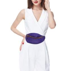 Pre Owned Moschino Purple Embossed Leather Chain Belt Bag