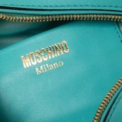Pre Owned Moschino Turquoise/Yellow Leather Logo Charm Satchel