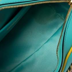 Pre Owned Moschino Turquoise/Yellow Leather Logo Charm Satchel