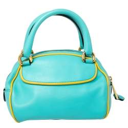 Pre Owned Moschino Turquoise/Yellow Leather Logo Charm Satchel