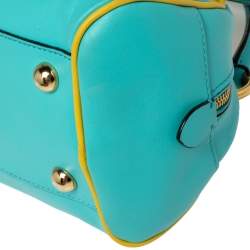 Pre Owned Moschino Turquoise/Yellow Leather Logo Charm Satchel