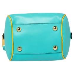 Pre Owned Moschino Turquoise/Yellow Leather Logo Charm Satchel
