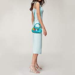 Pre Owned Moschino Turquoise/Yellow Leather Logo Charm Satchel