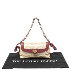 Pre Owned Moschino Shimmery Gold Suede and Leather Shoulder Bag