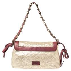 Pre Owned Moschino Shimmery Gold Suede and Leather Shoulder Bag