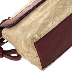 Pre Owned Moschino Shimmery Gold Suede and Leather Shoulder Bag