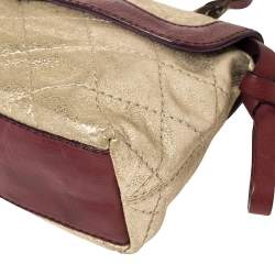 Pre Owned Moschino Shimmery Gold Suede and Leather Shoulder Bag