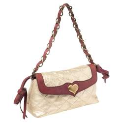 Pre Owned Moschino Shimmery Gold Suede and Leather Shoulder Bag