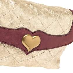 Pre Owned Moschino Shimmery Gold Suede and Leather Shoulder Bag