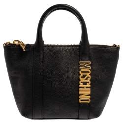 Moschino Black Grain Leather Side Logo Detail Tote 