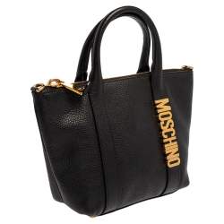 Moschino Black Grain Leather Side Logo Detail Tote 