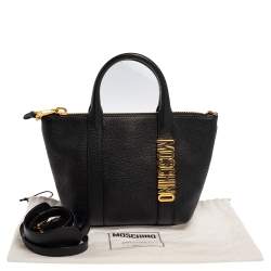 Moschino Black Grain Leather Side Logo Detail Tote 