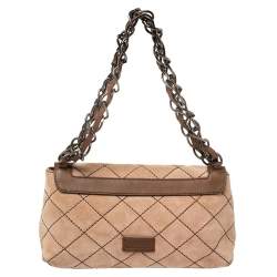 Moschino Beige/Brown Suede And Leather Buckle Flap Shoulder Bag